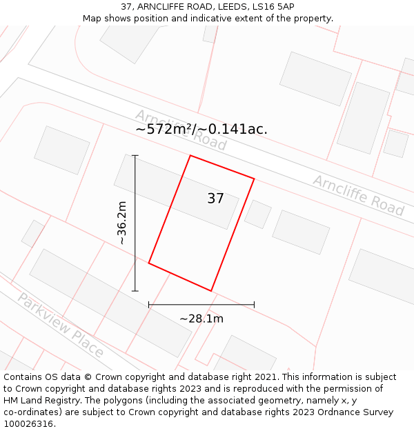 37, ARNCLIFFE ROAD, LEEDS, LS16 5AP: Plot and title map