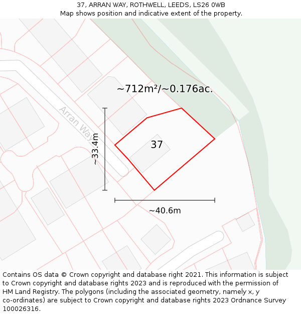 37, ARRAN WAY, ROTHWELL, LEEDS, LS26 0WB: Plot and title map
