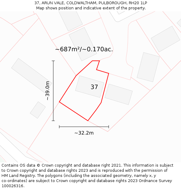 37, ARUN VALE, COLDWALTHAM, PULBOROUGH, RH20 1LP: Plot and title map