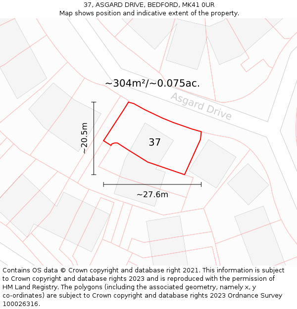 37, ASGARD DRIVE, BEDFORD, MK41 0UR: Plot and title map
