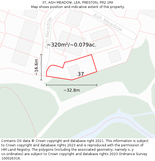 37, ASH MEADOW, LEA, PRESTON, PR2 1RX: Plot and title map