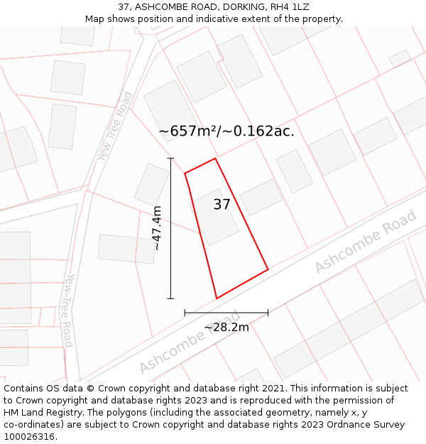 37, ASHCOMBE ROAD, DORKING, RH4 1LZ: Plot and title map