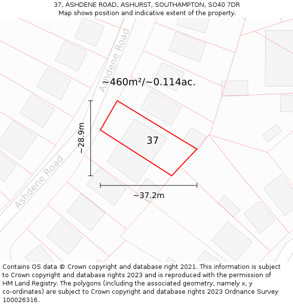 37, ASHDENE ROAD, ASHURST, SOUTHAMPTON, SO40 7DR: Plot and title map