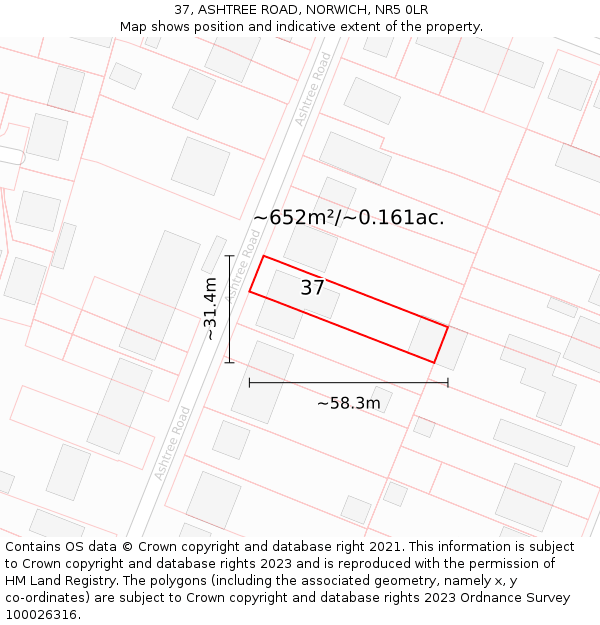 37, ASHTREE ROAD, NORWICH, NR5 0LR: Plot and title map