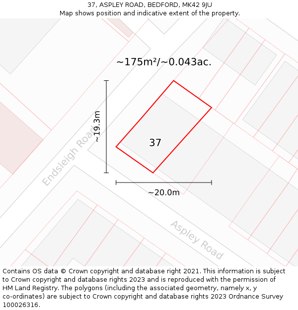 37, ASPLEY ROAD, BEDFORD, MK42 9JU: Plot and title map