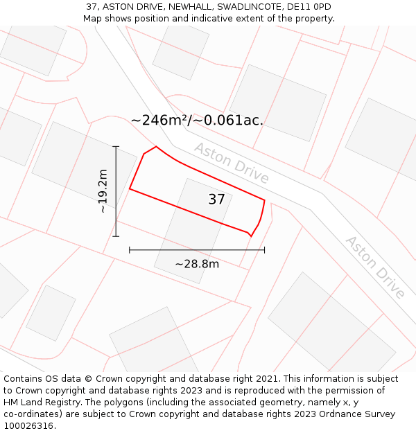 37, ASTON DRIVE, NEWHALL, SWADLINCOTE, DE11 0PD: Plot and title map