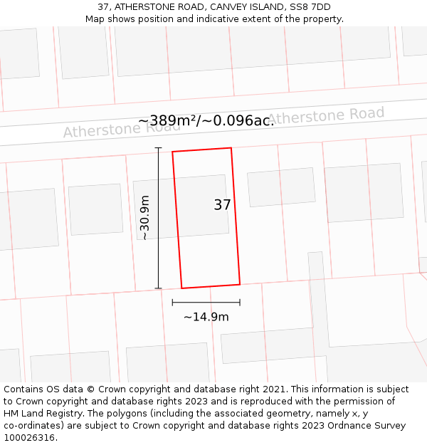 37, ATHERSTONE ROAD, CANVEY ISLAND, SS8 7DD: Plot and title map