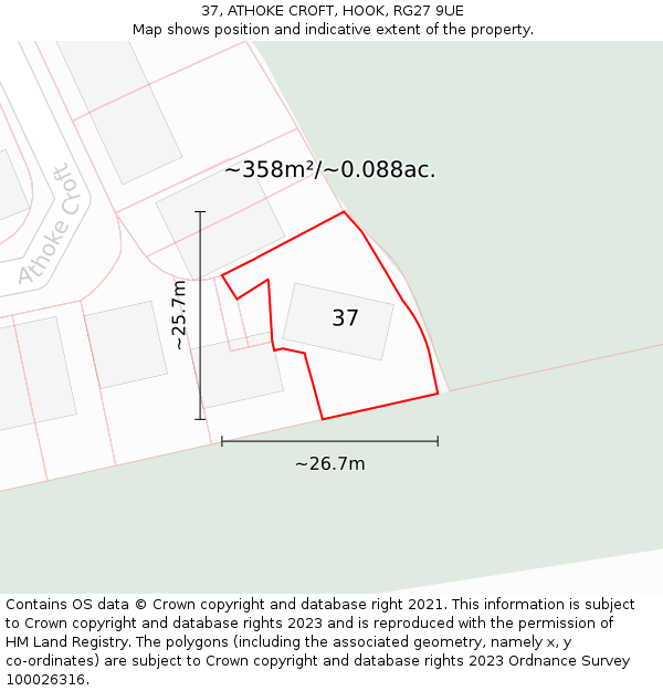 37, ATHOKE CROFT, HOOK, RG27 9UE: Plot and title map