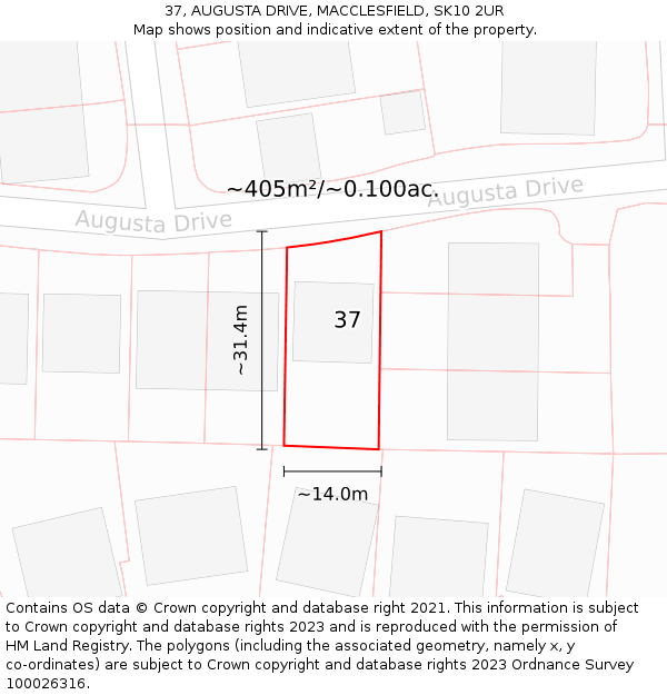 37, AUGUSTA DRIVE, MACCLESFIELD, SK10 2UR: Plot and title map