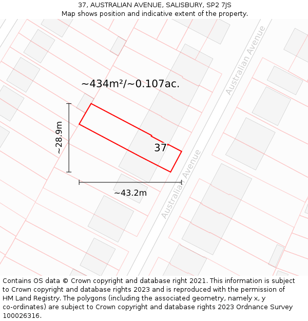 37, AUSTRALIAN AVENUE, SALISBURY, SP2 7JS: Plot and title map