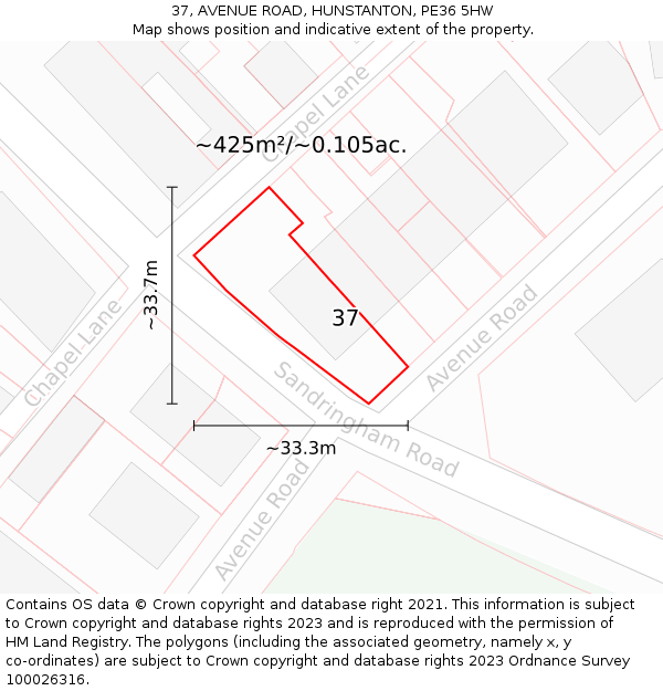 37, AVENUE ROAD, HUNSTANTON, PE36 5HW: Plot and title map