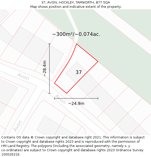 37, AVON, HOCKLEY, TAMWORTH, B77 5QA: Plot and title map