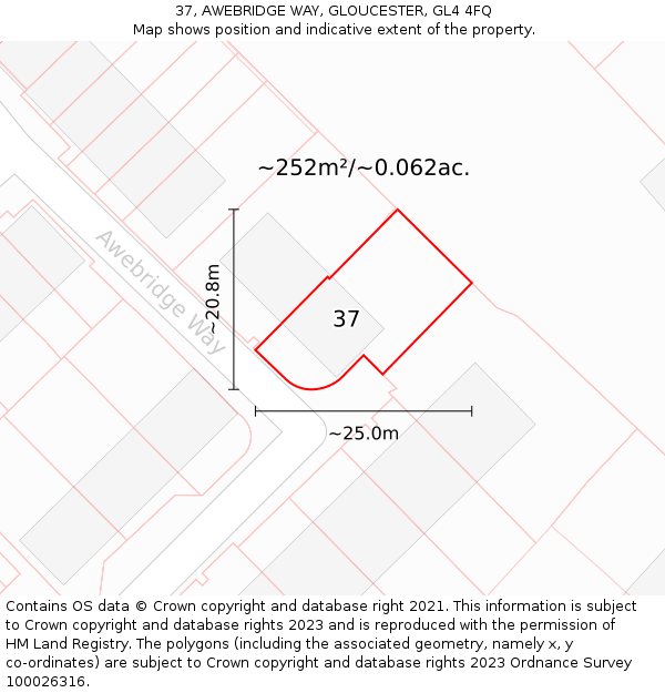 37, AWEBRIDGE WAY, GLOUCESTER, GL4 4FQ: Plot and title map