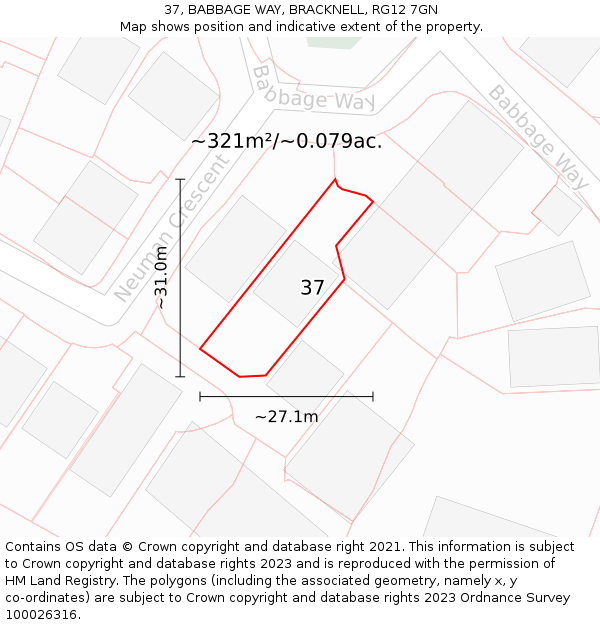37, BABBAGE WAY, BRACKNELL, RG12 7GN: Plot and title map