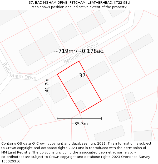 37, BADINGHAM DRIVE, FETCHAM, LEATHERHEAD, KT22 9EU: Plot and title map