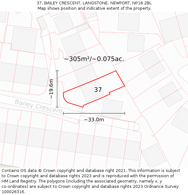 37, BAILEY CRESCENT, LANGSTONE, NEWPORT, NP18 2BL: Plot and title map