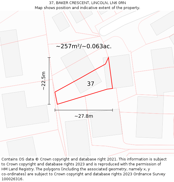 37, BAKER CRESCENT, LINCOLN, LN6 0RN: Plot and title map