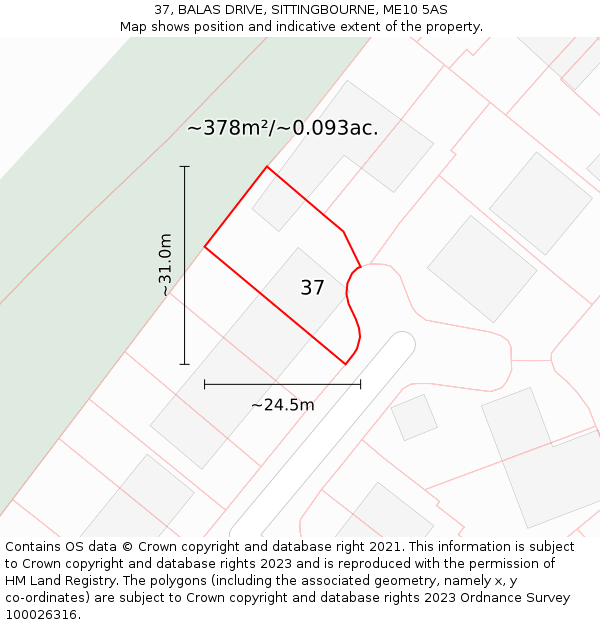 37, BALAS DRIVE, SITTINGBOURNE, ME10 5AS: Plot and title map