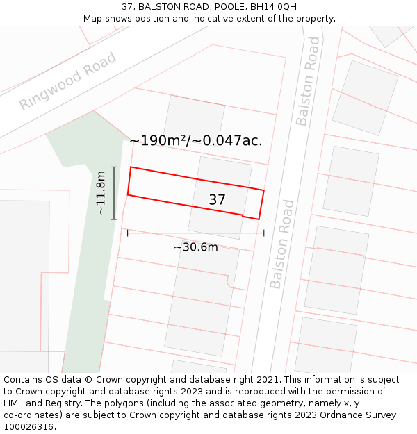 37, BALSTON ROAD, POOLE, BH14 0QH: Plot and title map