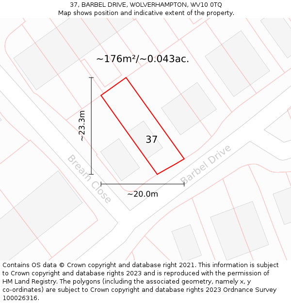37, BARBEL DRIVE, WOLVERHAMPTON, WV10 0TQ: Plot and title map