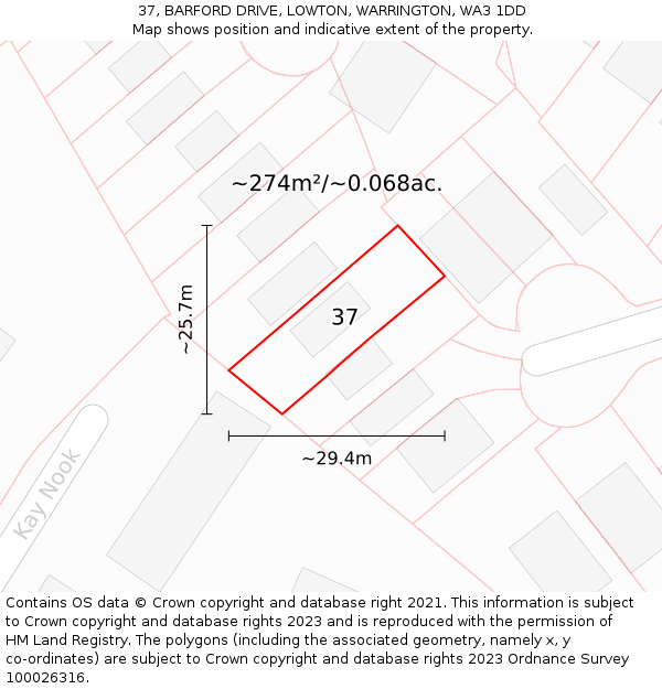 37, BARFORD DRIVE, LOWTON, WARRINGTON, WA3 1DD: Plot and title map