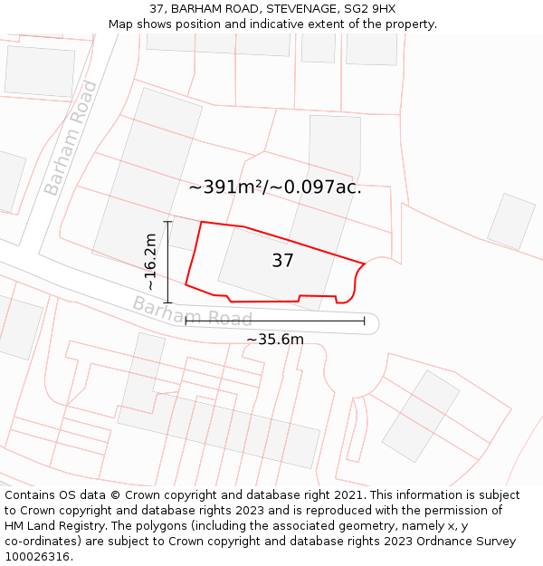 37, BARHAM ROAD, STEVENAGE, SG2 9HX: Plot and title map