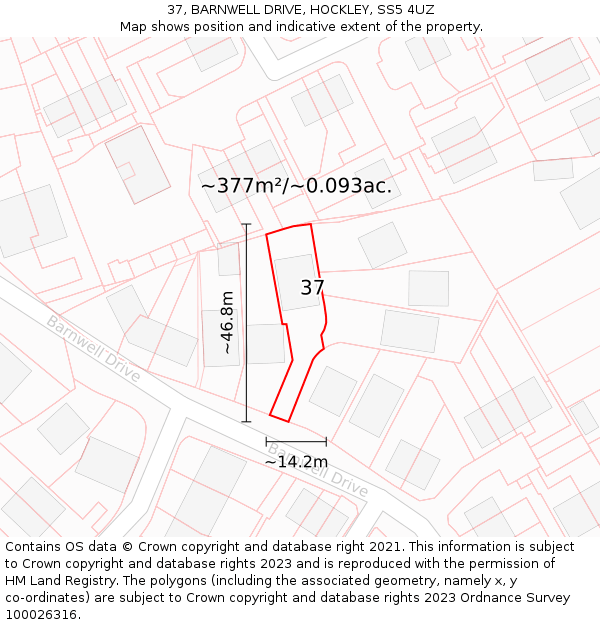 37, BARNWELL DRIVE, HOCKLEY, SS5 4UZ: Plot and title map