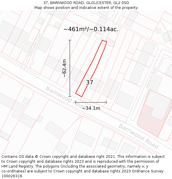 37, BARNWOOD ROAD, GLOUCESTER, GL2 0SD: Plot and title map