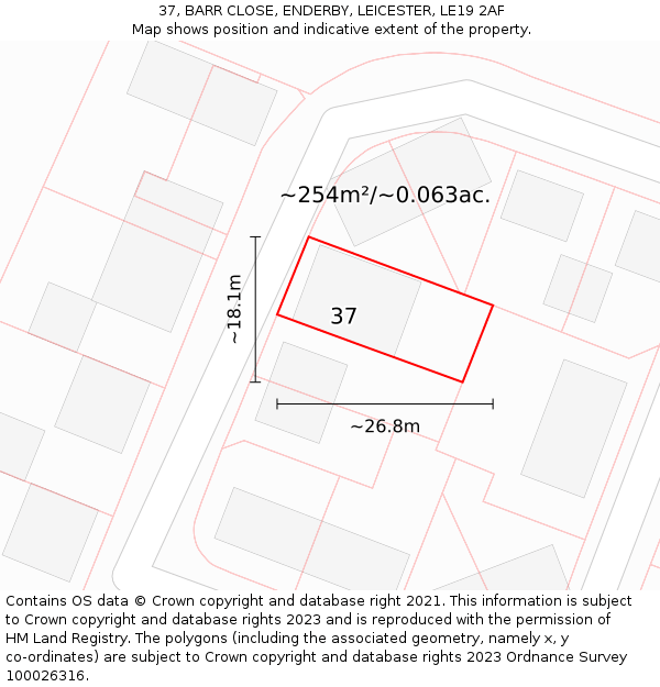 37, BARR CLOSE, ENDERBY, LEICESTER, LE19 2AF: Plot and title map