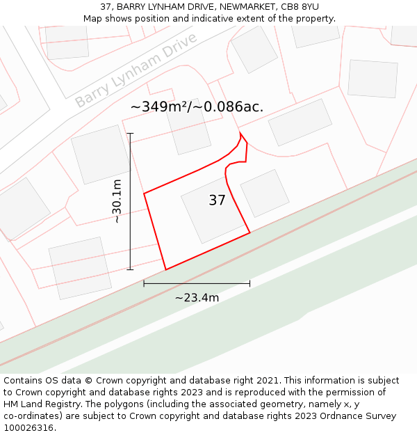 37, BARRY LYNHAM DRIVE, NEWMARKET, CB8 8YU: Plot and title map