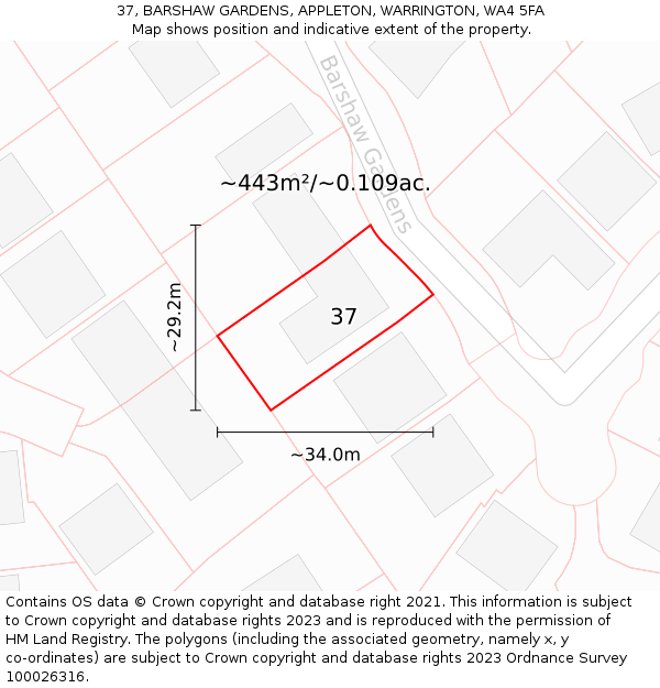 37, BARSHAW GARDENS, APPLETON, WARRINGTON, WA4 5FA: Plot and title map