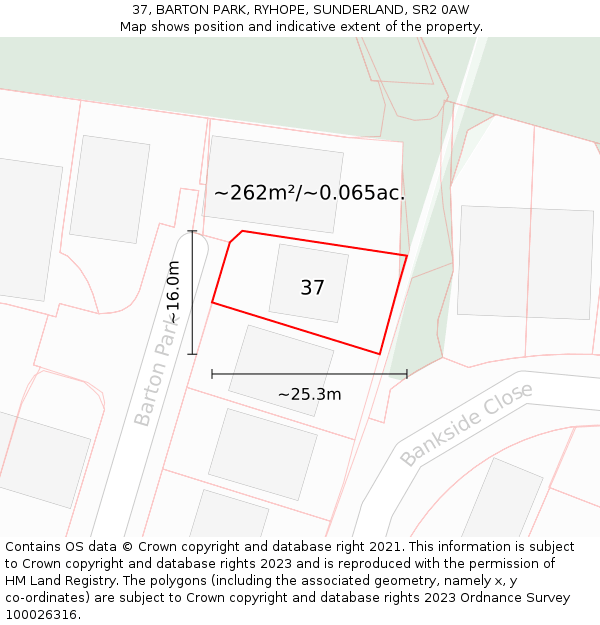 37, BARTON PARK, RYHOPE, SUNDERLAND, SR2 0AW: Plot and title map