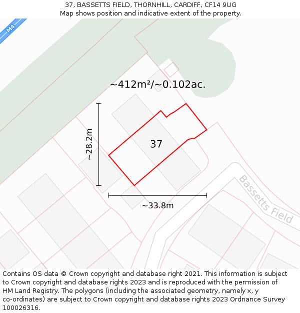 37, BASSETTS FIELD, THORNHILL, CARDIFF, CF14 9UG: Plot and title map