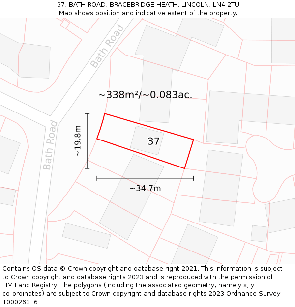 37, BATH ROAD, BRACEBRIDGE HEATH, LINCOLN, LN4 2TU: Plot and title map