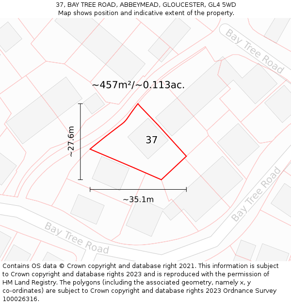 37, BAY TREE ROAD, ABBEYMEAD, GLOUCESTER, GL4 5WD: Plot and title map