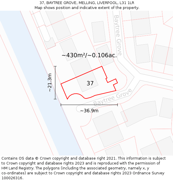 37, BAYTREE GROVE, MELLING, LIVERPOOL, L31 1LR: Plot and title map
