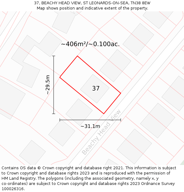 37, BEACHY HEAD VIEW, ST LEONARDS-ON-SEA, TN38 8EW: Plot and title map