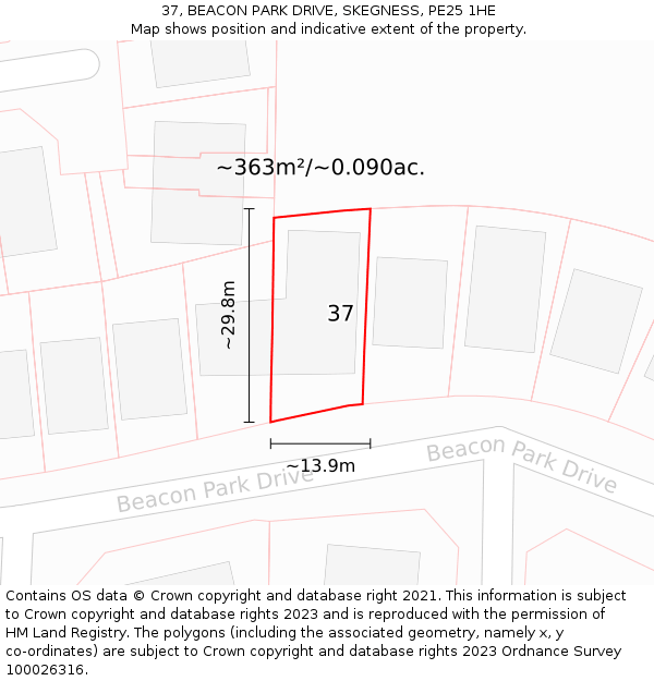 37, BEACON PARK DRIVE, SKEGNESS, PE25 1HE: Plot and title map