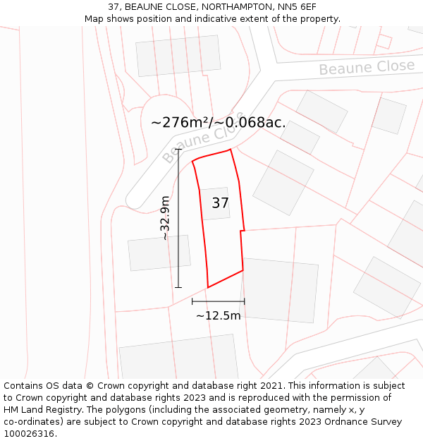 37, BEAUNE CLOSE, NORTHAMPTON, NN5 6EF: Plot and title map