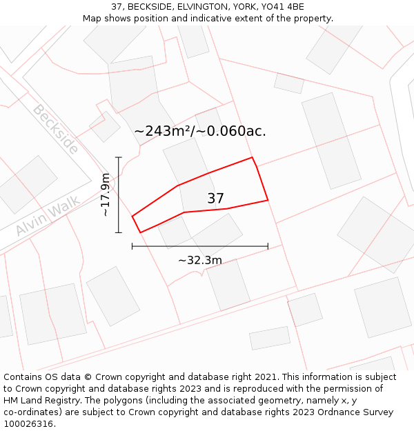 37, BECKSIDE, ELVINGTON, YORK, YO41 4BE: Plot and title map