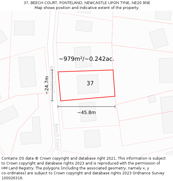 37, BEECH COURT, PONTELAND, NEWCASTLE UPON TYNE, NE20 9NE: Plot and title map
