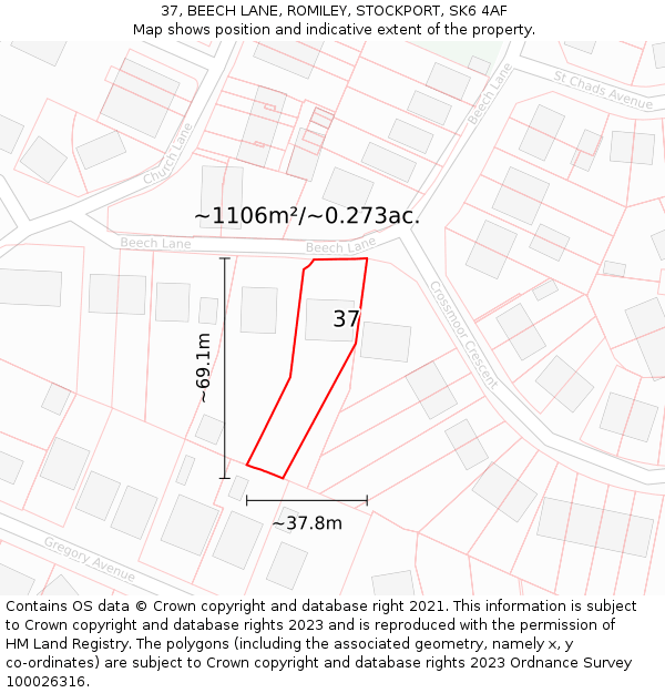 37, BEECH LANE, ROMILEY, STOCKPORT, SK6 4AF: Plot and title map