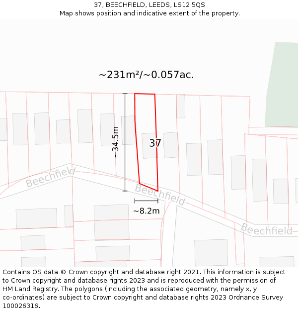 37, BEECHFIELD, LEEDS, LS12 5QS: Plot and title map