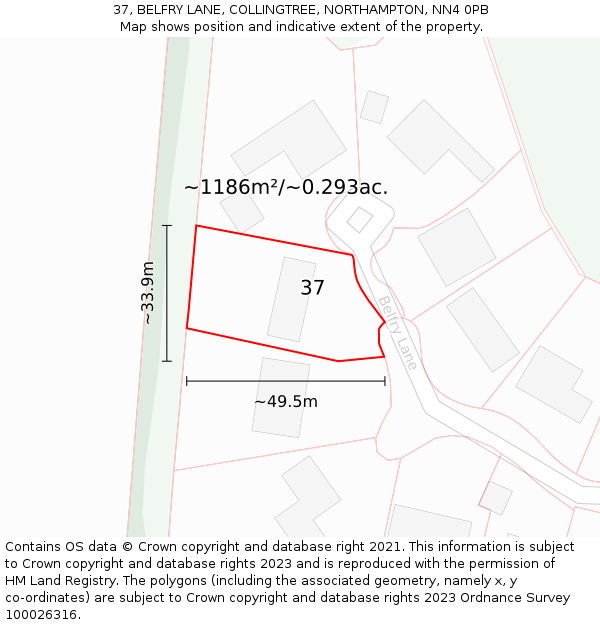 37, BELFRY LANE, COLLINGTREE, NORTHAMPTON, NN4 0PB: Plot and title map