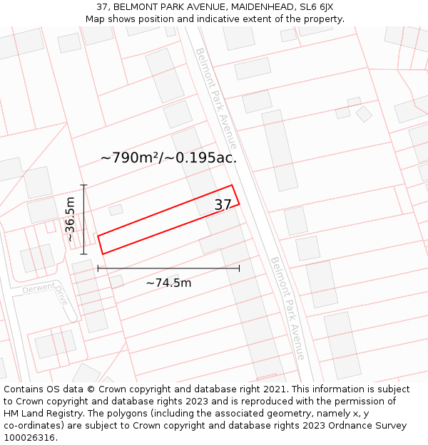 37, BELMONT PARK AVENUE, MAIDENHEAD, SL6 6JX: Plot and title map