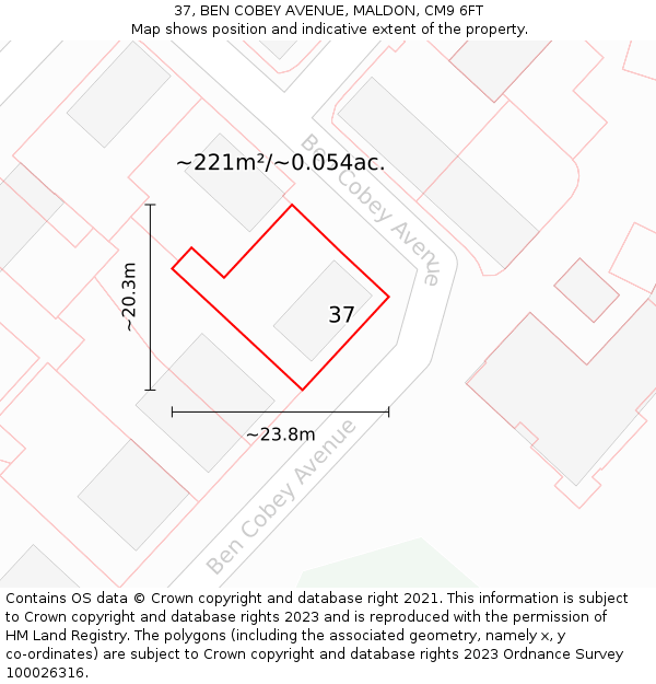 37, BEN COBEY AVENUE, MALDON, CM9 6FT: Plot and title map