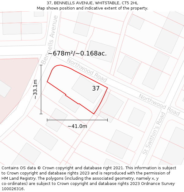 37, BENNELLS AVENUE, WHITSTABLE, CT5 2HL: Plot and title map