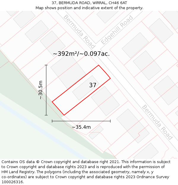 37, BERMUDA ROAD, WIRRAL, CH46 6AT: Plot and title map