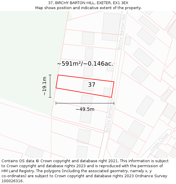 37, BIRCHY BARTON HILL, EXETER, EX1 3EX: Plot and title map