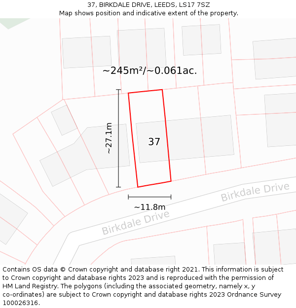 37, BIRKDALE DRIVE, LEEDS, LS17 7SZ: Plot and title map